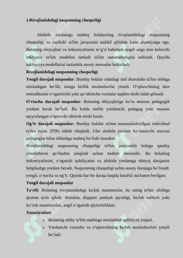 Alohida yordamga muhtoj bolalarda rivojlanishdagi nuqsonning chuqurligi va tuzulishiga qarab inklyuziya modellarini tanlash 2