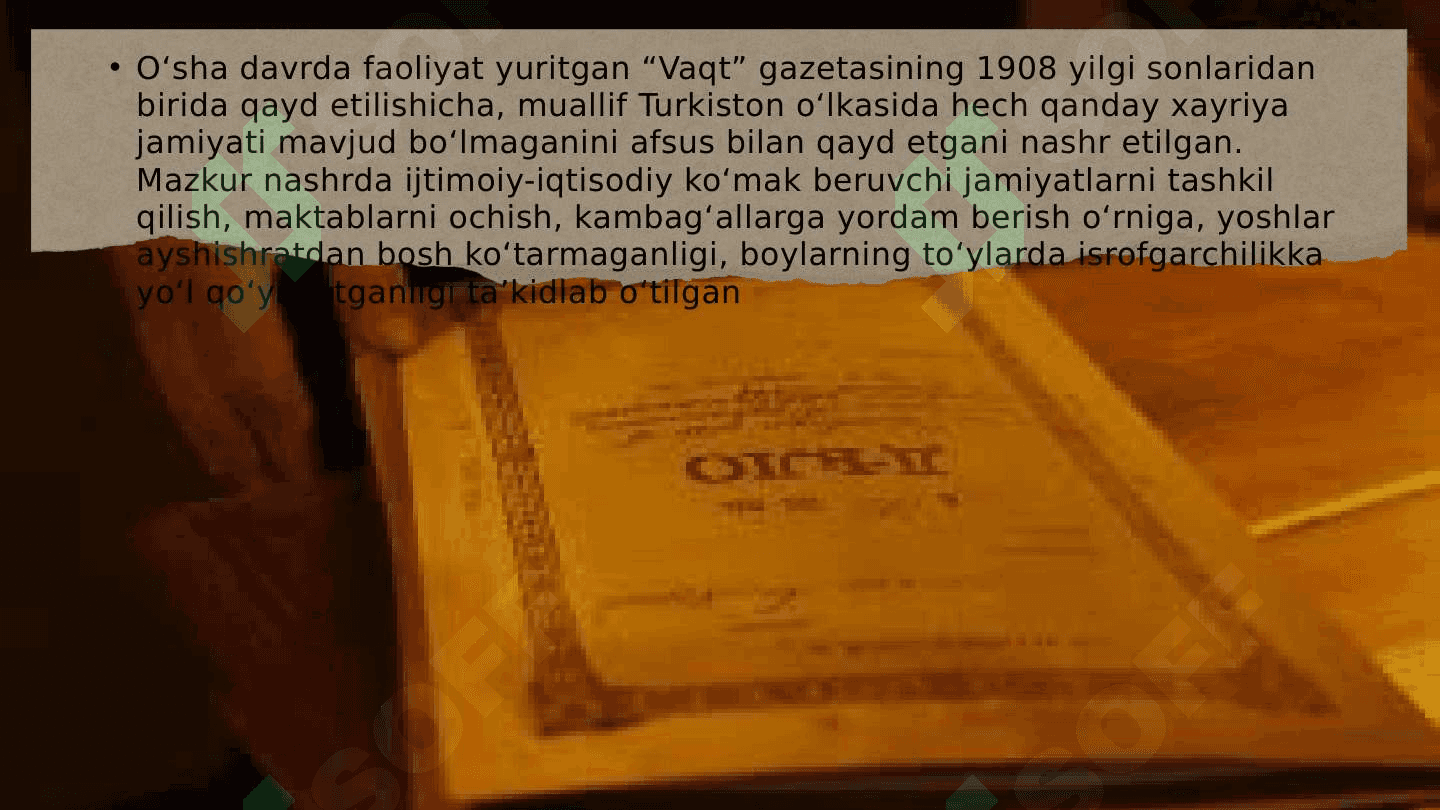 JADID MA'RIFATPARVARLARINING O'LKA IJTIMOIY-MA'NAVIY HAYOTIDA TUTGAN O'RNI (MUNAVVAR QORI, FITRAT, BEHBUDIY, AVLONIY) 5