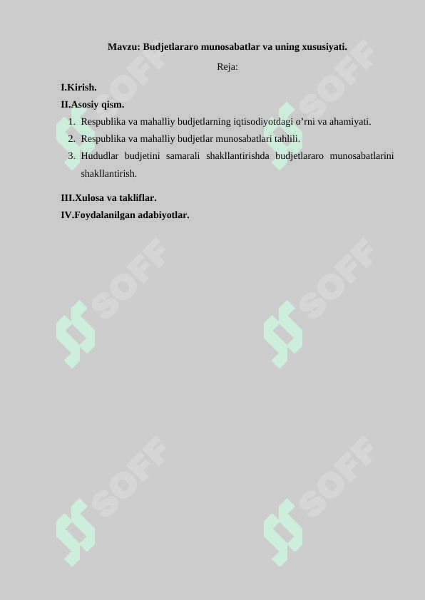 Budjetlararo munosabatlar va uning xususiyati 2