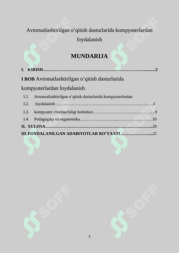 Avtomatlashtirilgan o’qitish dasturlarida kompyuterlardan foydalanish 2