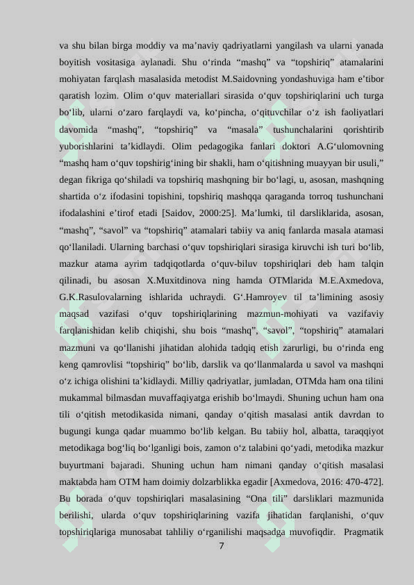 O‘quvchilarning og‘zaki va yozma nutqini o‘stirishda o‘quv topshiriqlarining ahamiyati 7