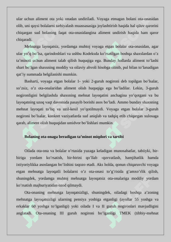 Qarindoshlar va boshqa shaxslarning aliment majburiyatlari. Aliment undirish va to’lash tartibi 4