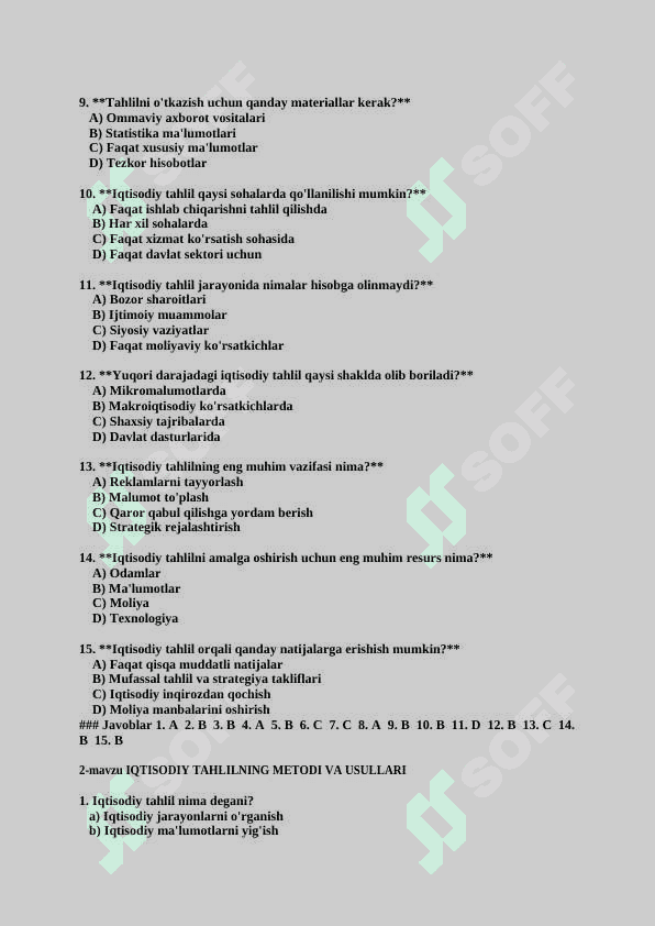 iqtisodiy tahlil fanidan testlar javoblari bilan 3