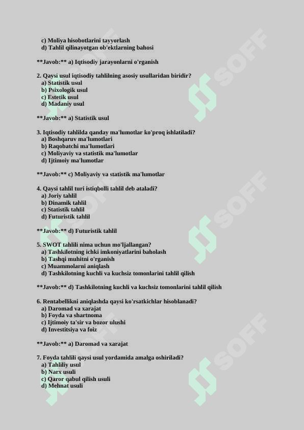 iqtisodiy tahlil fanidan testlar javoblari bilan 4