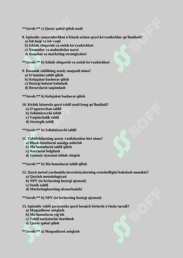 iqtisodiy tahlil fanidan testlar javoblari bilan 5