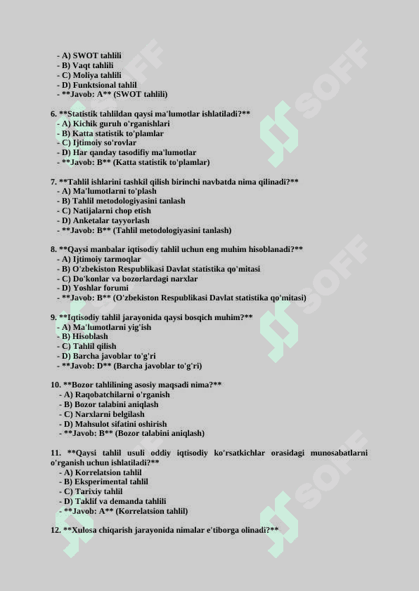 iqtisodiy tahlil fanidan testlar javoblari bilan 7