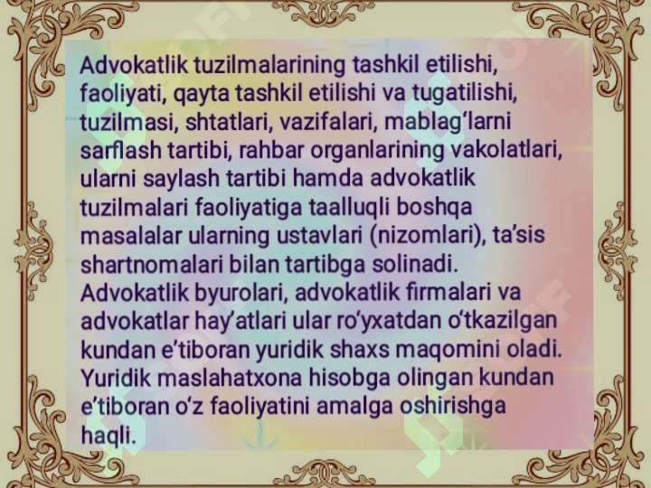 O‘zbekiston Respublikasi Konstitutsiyasida advakaturaning o‘rni 6