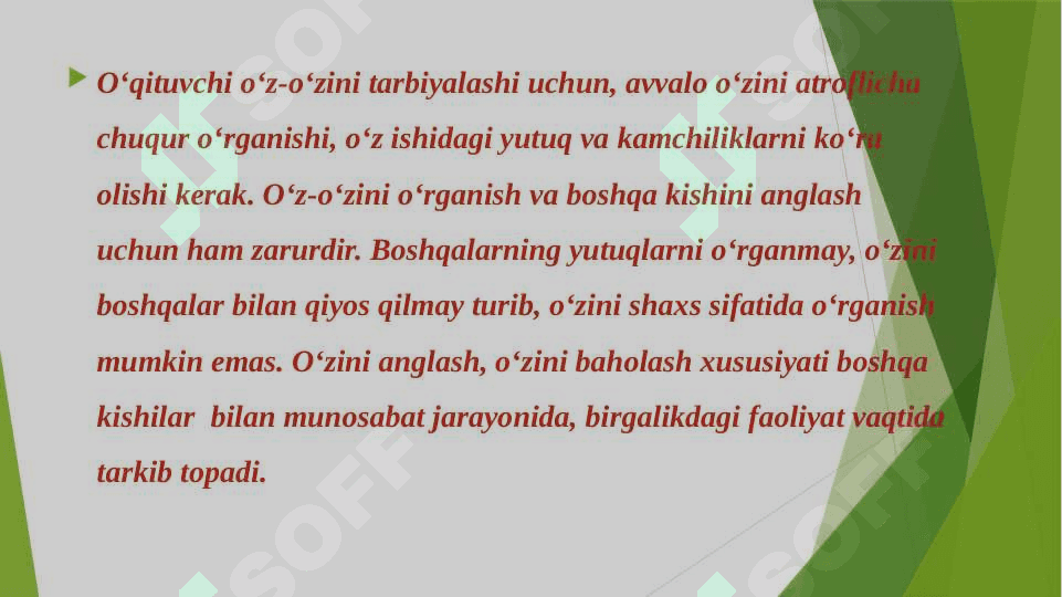 O‘Z-O‘ZINI TARBIYALASH VA O‘Z USTIDA ISHLASH. PEDAGOGIKA TAJRIBANI TO‘PLASH TIZIMI. 4