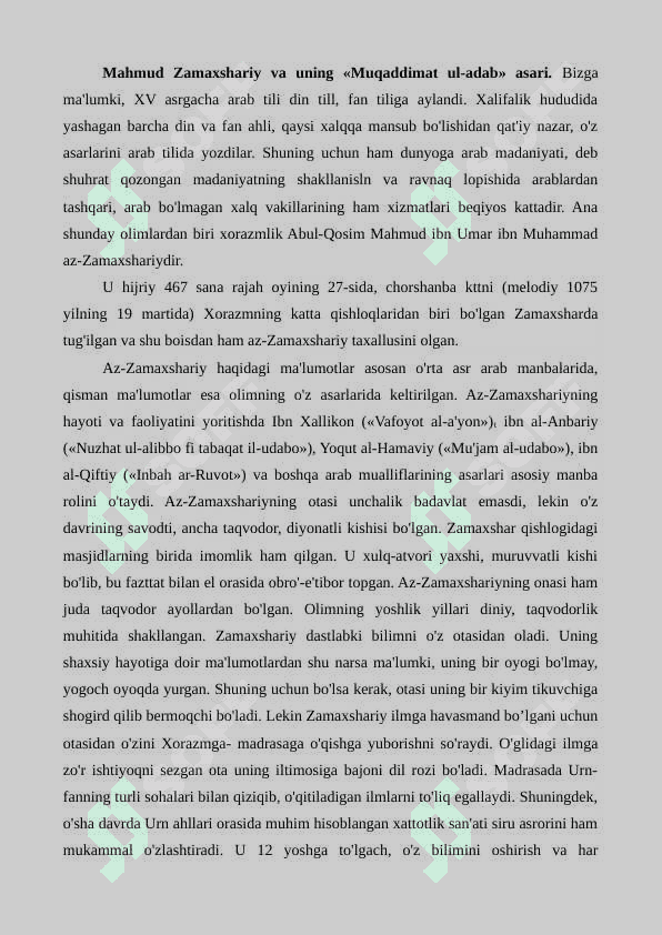 Mahmud Zamaxshariy "Muqaddimatul adab" asari 4