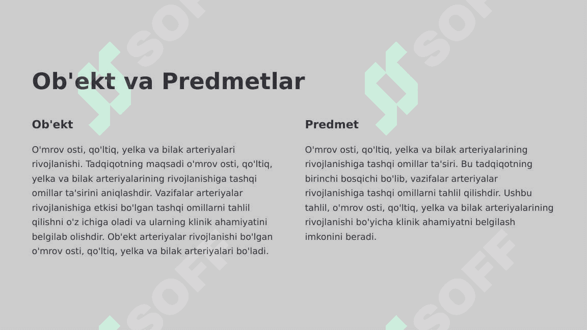 O'mrov osti, qo'ltiq, yelka-bilak sohasi arteriyalar taraqqiyotiga tashqi omillarning ta'siri 5