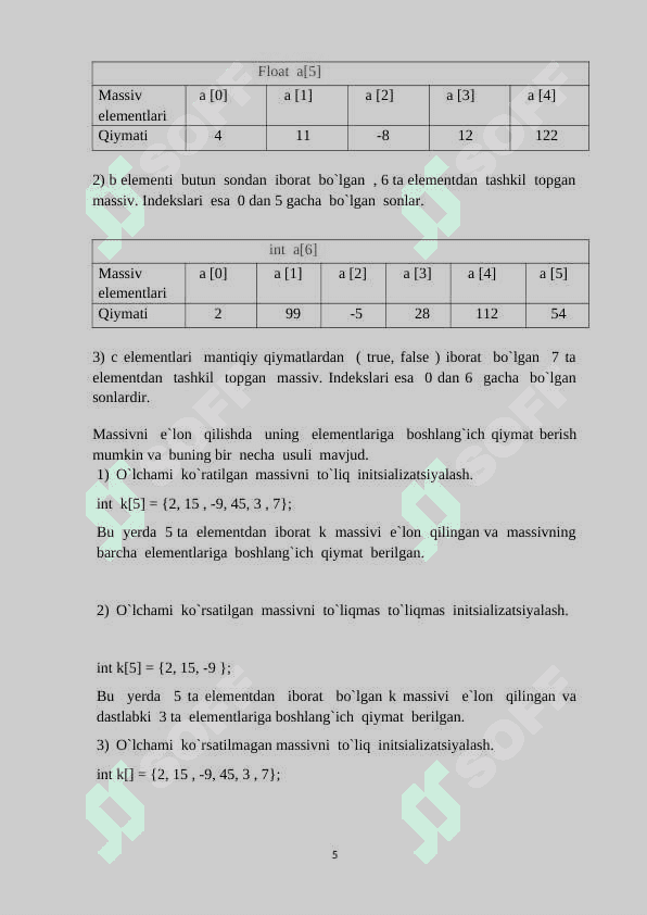 C++ DA BIR  O‘LCHOVLI IKKI O‘LCHOVLI VA DINAMIK MASSIVLAR 5