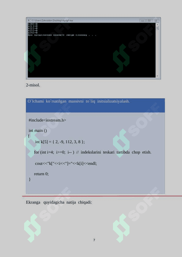 C++ DA BIR  O‘LCHOVLI IKKI O‘LCHOVLI VA DINAMIK MASSIVLAR 7