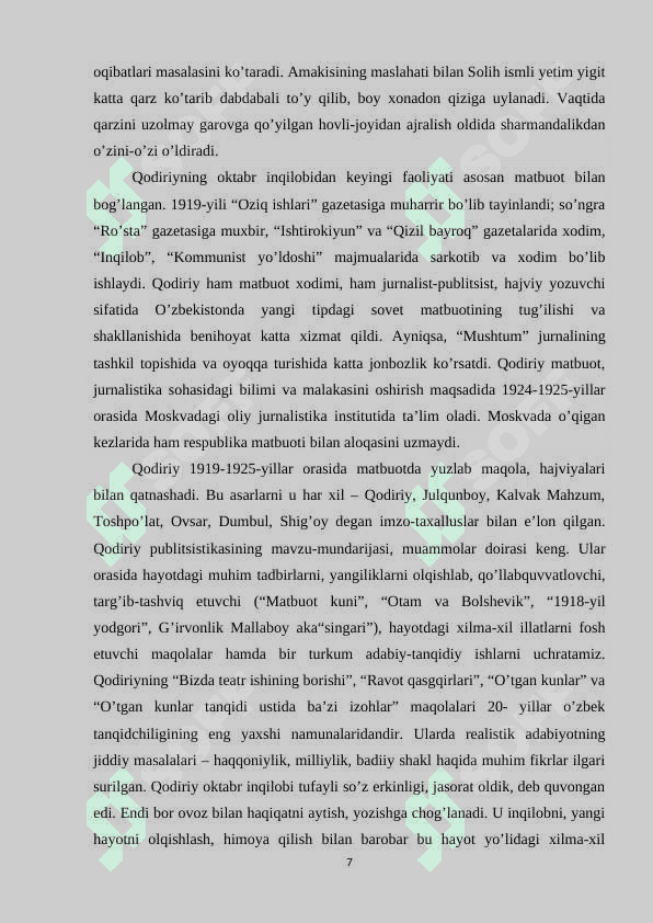 “O’tkan kunlar” romani 7
