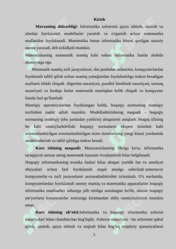 INFORMATIKANI BOSHQA FANLAR BILAN ALOQADORLIKDA O'QITISH METODIKASI 3