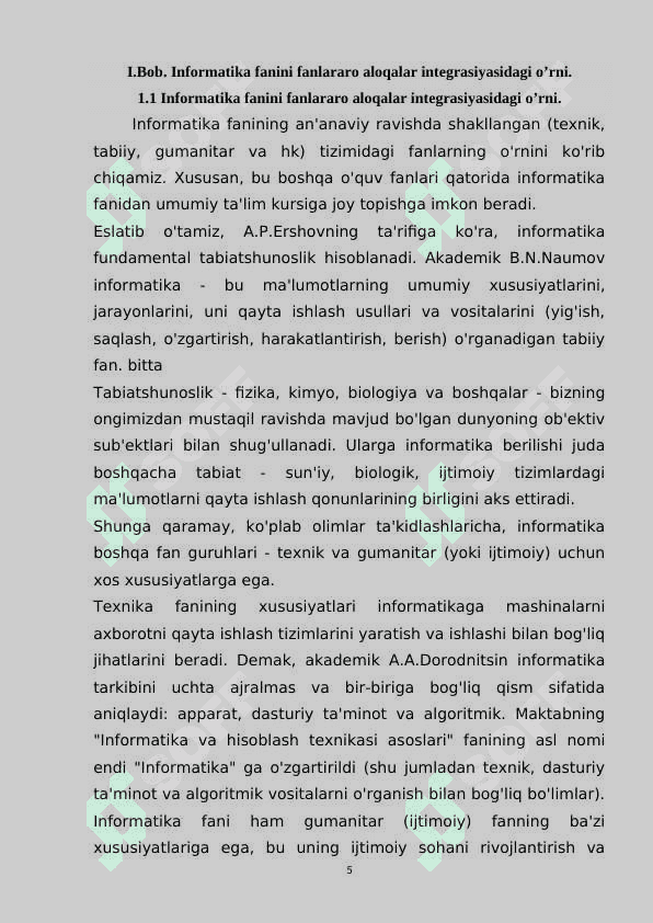 INFORMATIKANI BOSHQA FANLAR BILAN ALOQADORLIKDA O'QITISH METODIKASI 5