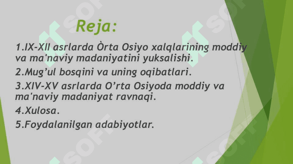 IX-XII asrlarda mamlakatimiz hududida ro'y bergan madaniy uyg'onish(Renessans).Buyuk allomalarning jahon sivilizatsiyasiga qo'shgan hissasi 2
