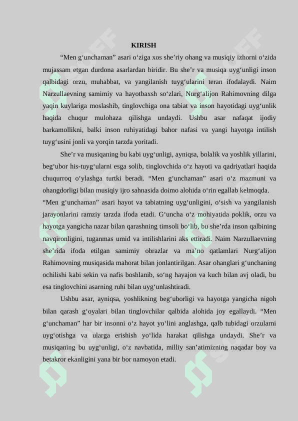 “Men g‘unchaman” N.Narzullaev she’ri, H.Rahimov musiqasi 2