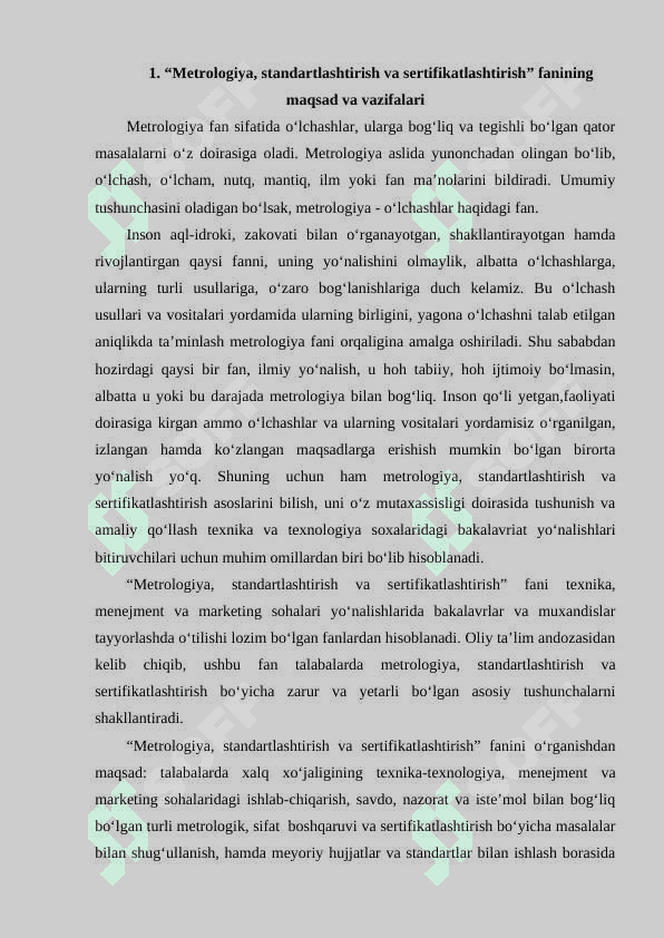 Metrologiya bo‘yicha asosiy tushunchalar va ta’riflarni o‘rganish 2