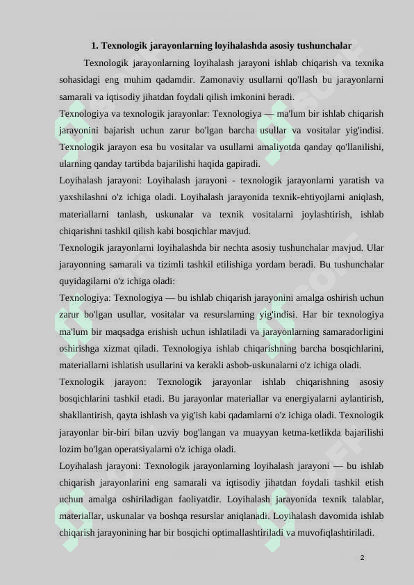 Texnologik jarayonlarning loyihalashni zamonaviy usullari 2