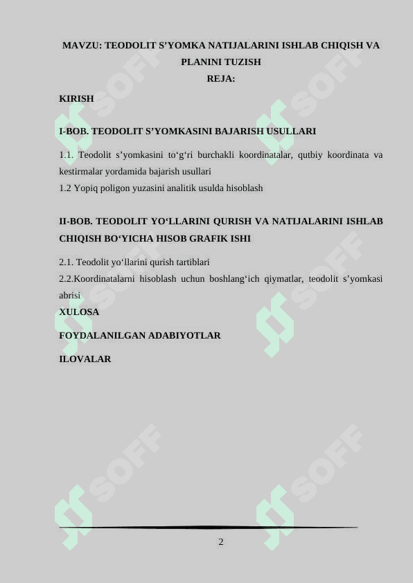 Teodolit s’yomka natijalarini ishlab chiqish va planini tuzish 2