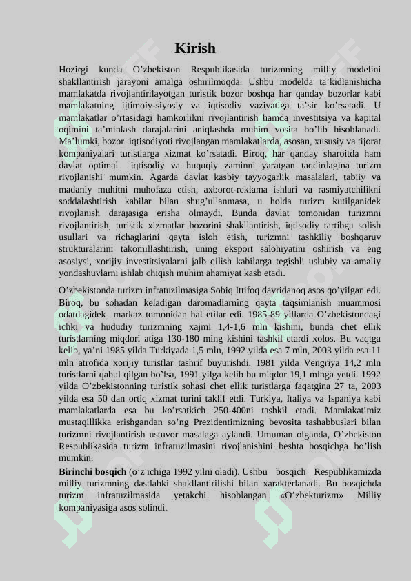 Xalqaro turizm xizmatlar bozorida o`tkazilayotgan islohatlar 2