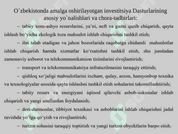 ХОRIJIY INVЕSTОRLAR UCHUN O`ZBЕKISTОN IQTISОDIYOTINI JALB QILUVCHANLIGINI ОSHIRISHNING ASОSIY YO`NALISHLARI 4