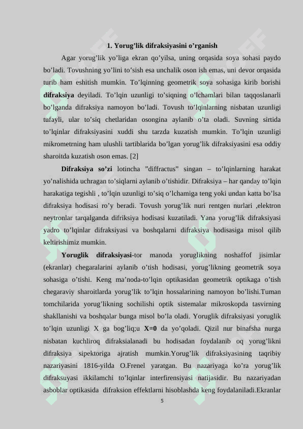 Ko’p o’lchamli panjaralarda yuz beradigan difraksiya hodisasini o’rganish 5