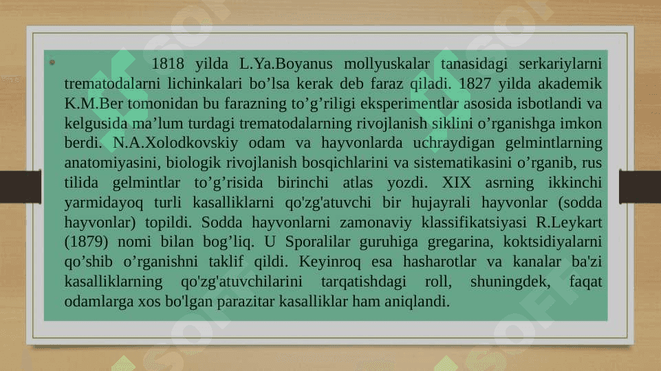 Parazit kanalar turkumi vakillari va ularga qarshi kurash choralari. 8