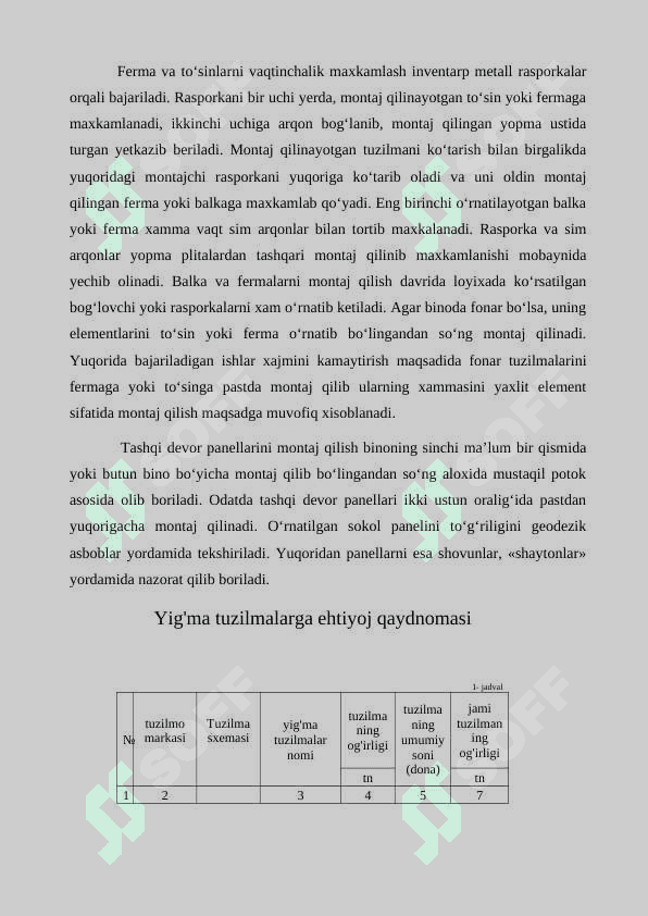 Bir qavatli sanoat binosini temir-beton sinchini montaj qilish texnologiyasi 8