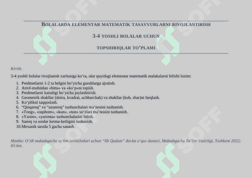 Bolalarda elementar matematik tasavvurlarni shakllantirish topshiriqlar to'plami (3-4 yosh) 2