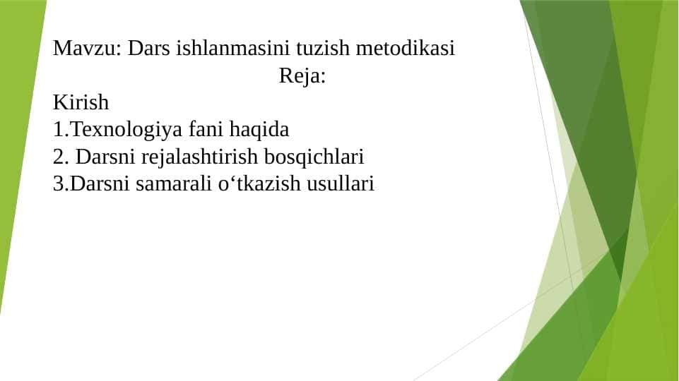 Dars ishlanmasini tuzish metodikasi 1