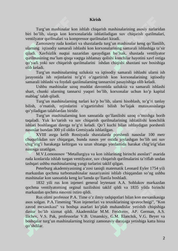 TURG’UN MASHINALAR fanidan amaliy mashg’ulotlarni bajarish uchun qo'llanma 2