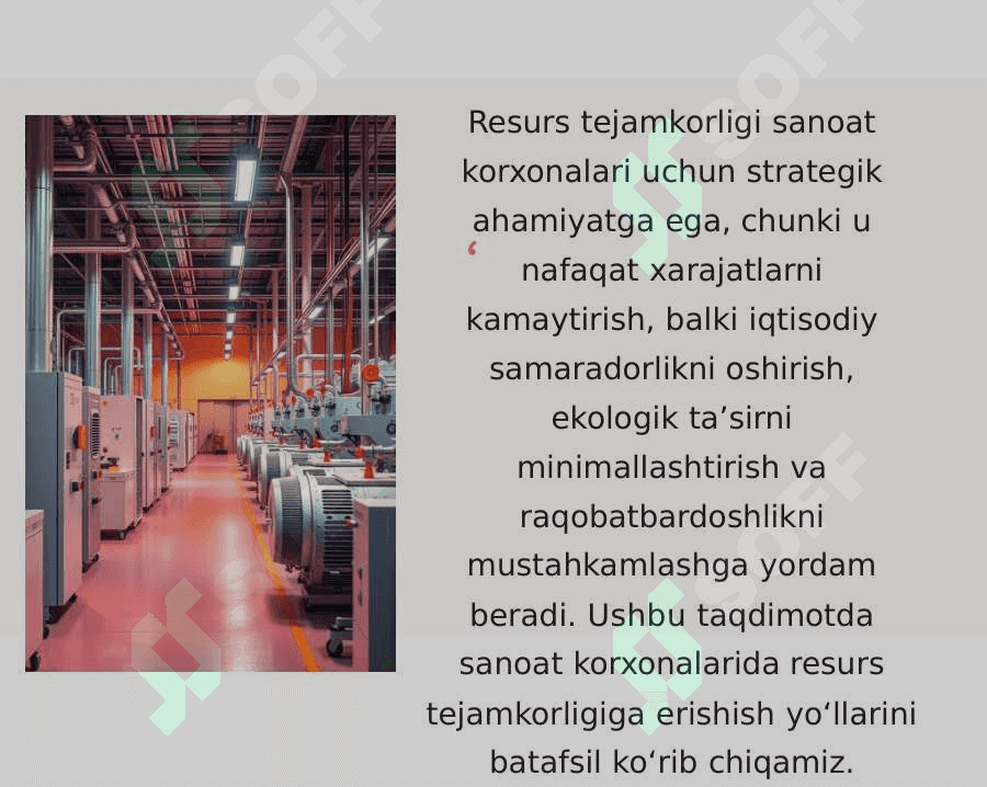 Sanoat korxonalarida resurs tejamkorligiga erishish yo’llari 2