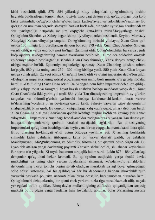 MAVZU: ILK O’RTA ASRLARDA XITOY 8