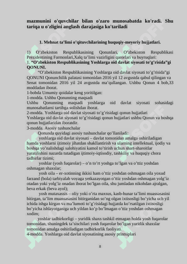 Mehnat ta’limi o’qituvchisining huquqiy-meyoriy hujjatlari 8