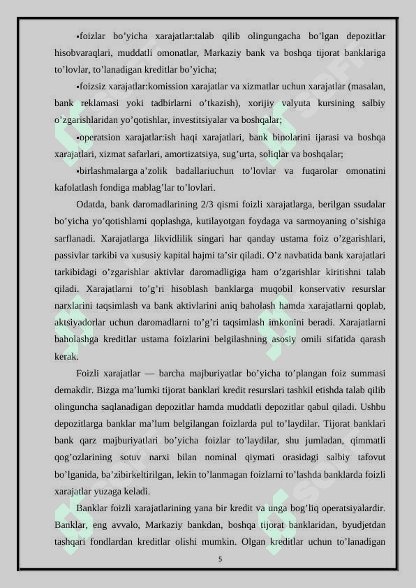 Tijorat banklarini foizli va foizsiz xarajatlari tahlili 5