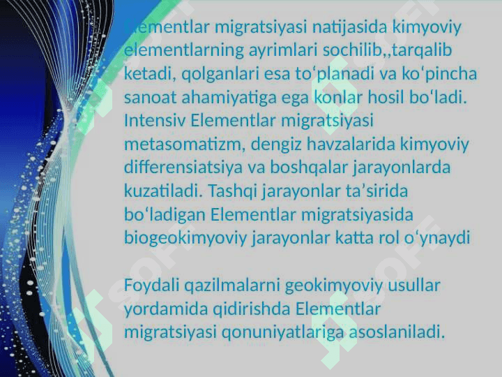 Kimyoviy elementlarni migratsiyasini o’rganish 3