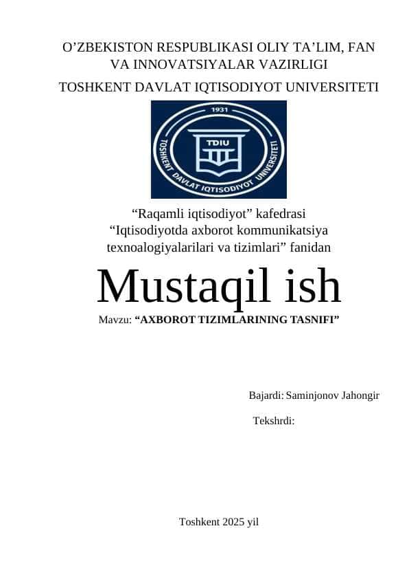 AXBOROT TIZIMLARINING TASNIFI