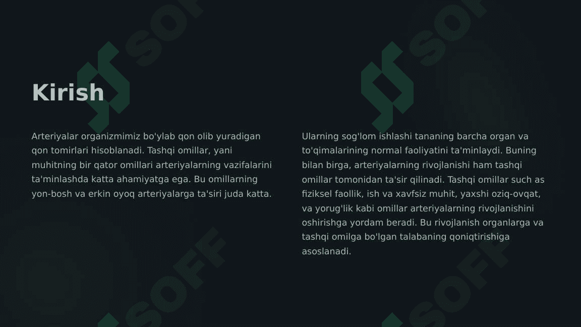Yonbosh va erkin oyoq sohalardagi artriyalar taraqqiyotiga tashqi omillarning ta'siri 2