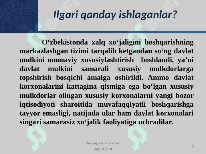 Mehmonxona xo‘jaligida biznes-reja 2
