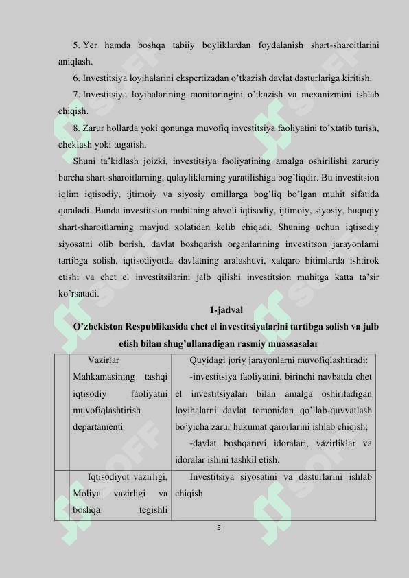 INVESTITSIYA FAOLIYATINI DAVLAT TOMONIDAN TARTIBGA SOLISHTIRISHNING XUSUSIYATI 4