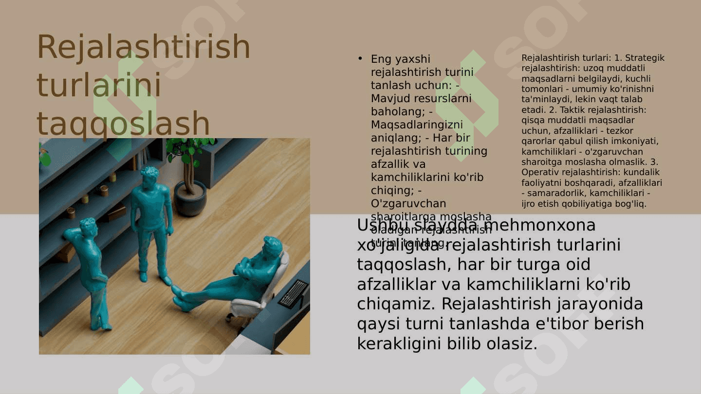 Mehmonxona xo‘jaligida rejalashtirish bosqichlari va turlari 6