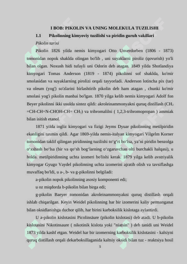β-pikolin va uning birikmalarini-molekula tuzilishi,olinishi, xossalari va ishlatilishi. 5