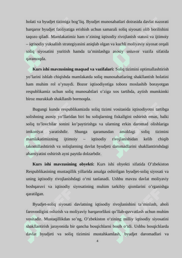 O’zbekiston Respublikasining Mustaqillik yillarida byudjet-soliq siyosatining rivojlanish bosqichlari va yo’nalishlari. 4