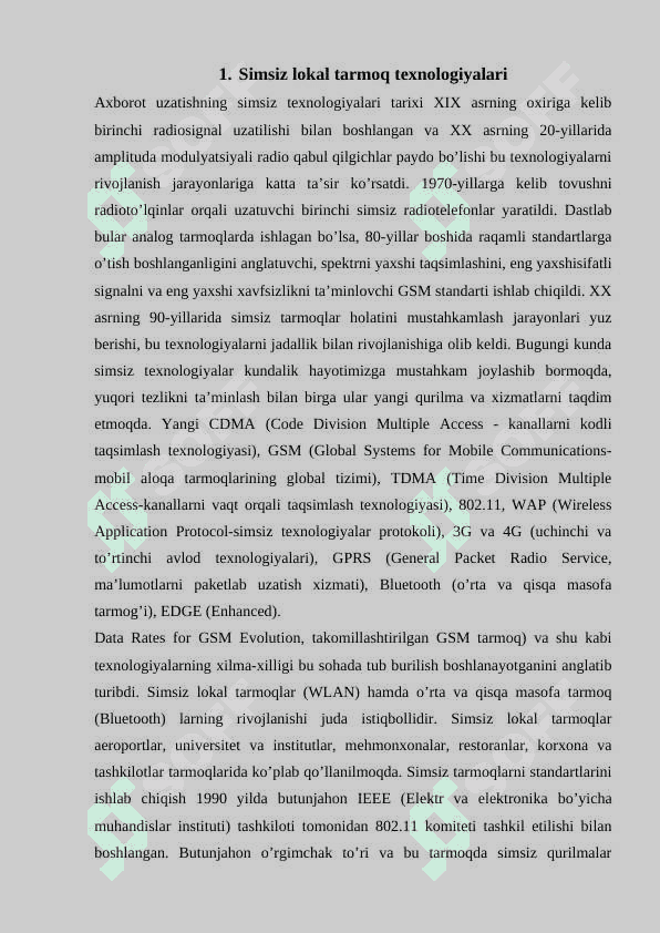 5G xarakatdagi aloqa simsiz tizimlari standartlari. 4