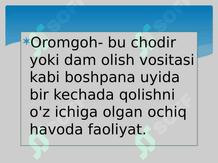 Dam olish hududlarida oromgohlarni tashkil etish masalalari. 3