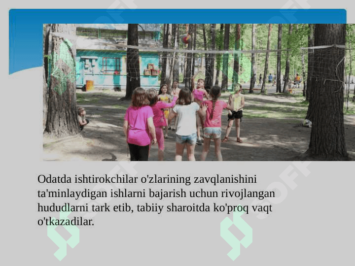 Dam olish hududlarida oromgohlarni tashkil etish masalalari. 4