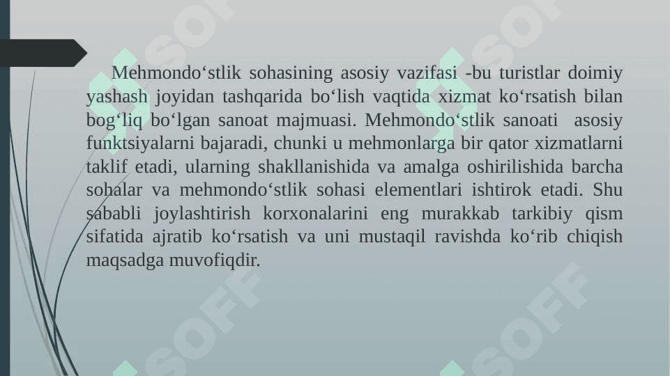 “IXTISOSLASHGAN MEHMONXONA TURLARI” FANIGA KIRISH 8