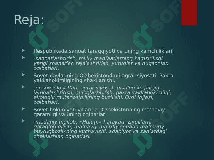 Sovet hokimiyatining O'zbekistonda yuritgan ijtimoiy iqtisodiy siyosati. Qatag`onlik siyosati 2