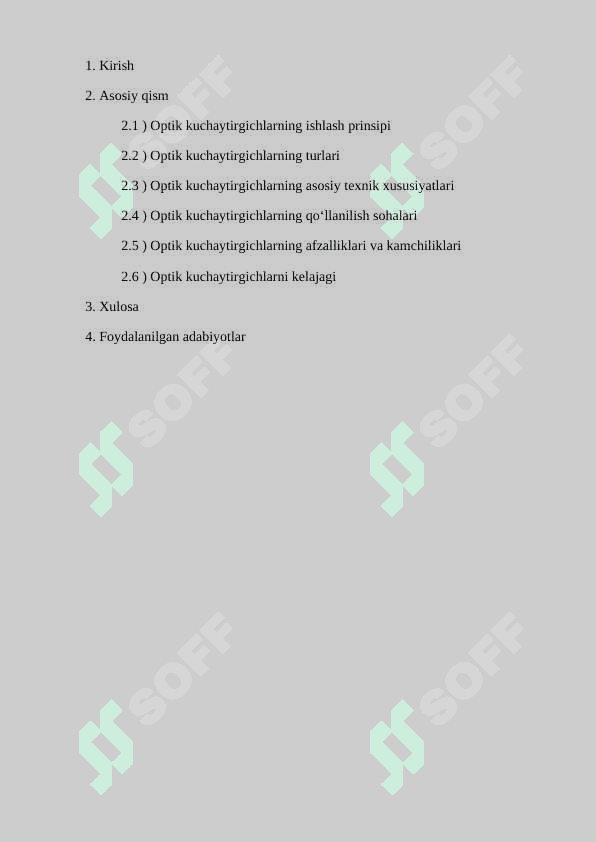 Optik kuchaytirgichlar, ularning turlari va xususiyatlari 2